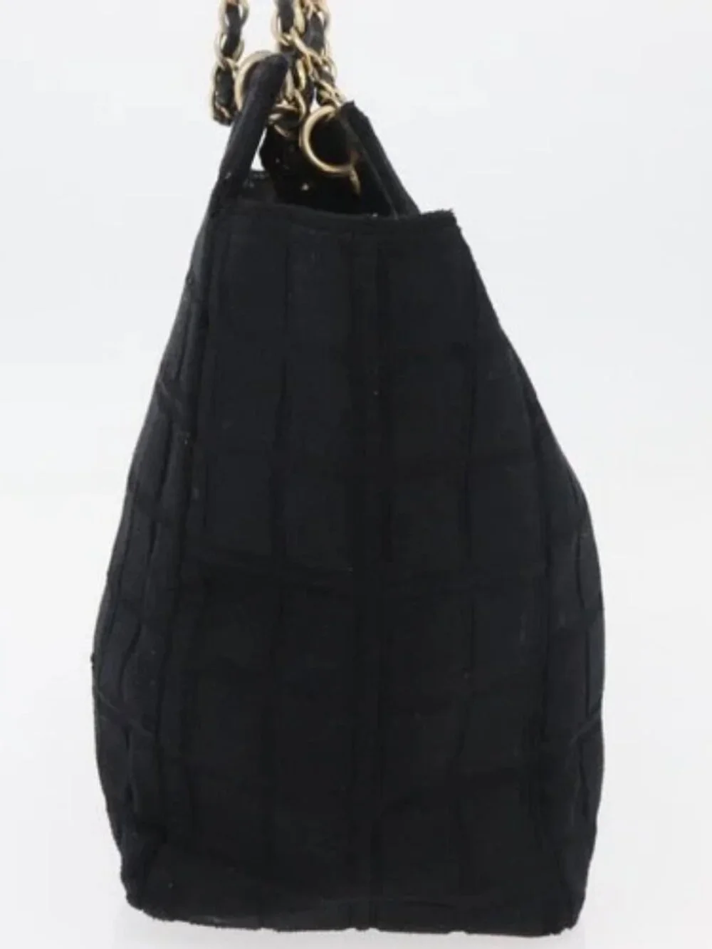 CHANEL Chain Hand Bag Cotton Black Gold CC Auth bs23972